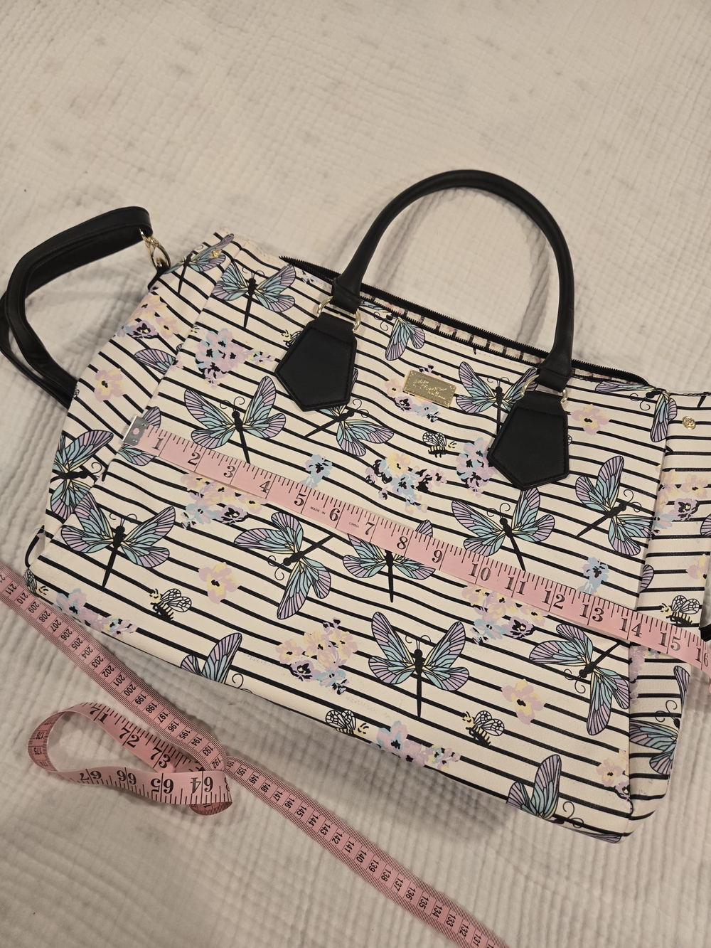 Betsey Johnson Butterfly Floral Stripe Tote with Black Trim - Picture 6 of 9